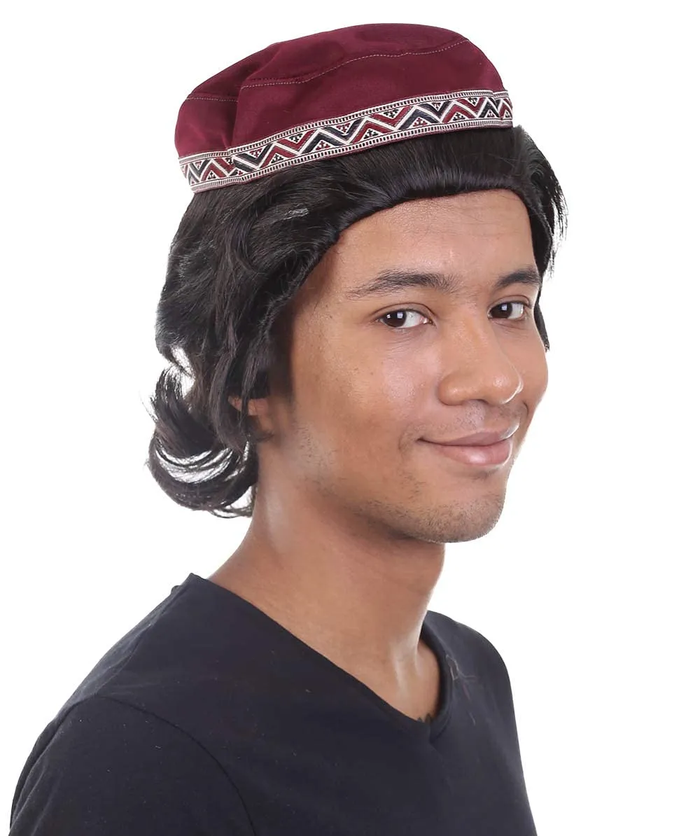 Indian Prince Wig with Hat Set | Dark Brown TV/Movie Wigs | Premium Breathable Capless Cap