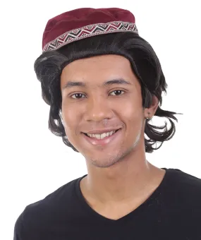Indian Prince Wig with Hat Set | Dark Brown TV/Movie Wigs | Premium Breathable Capless Cap