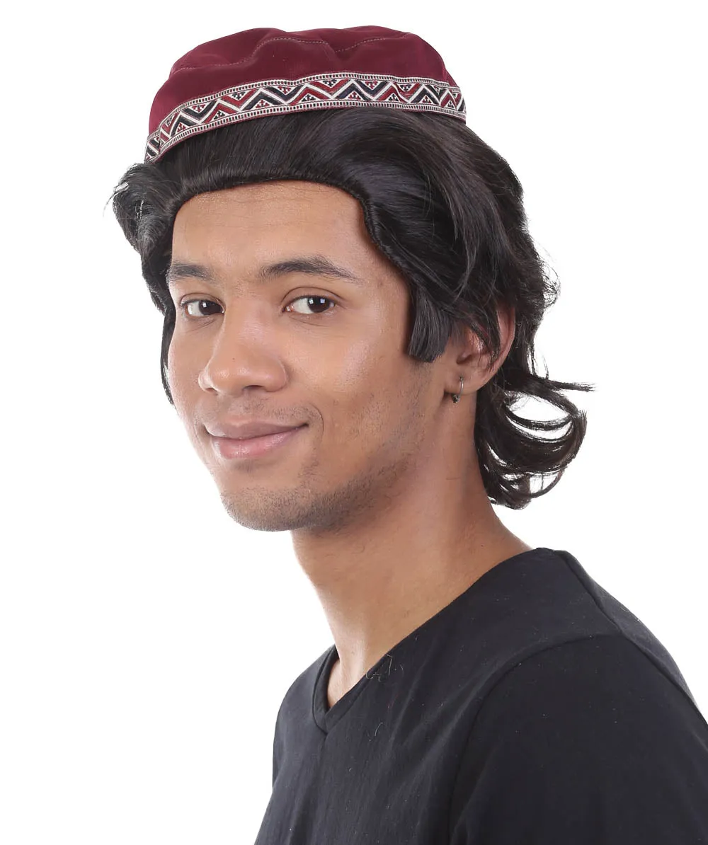 Indian Prince Wig with Hat Set | Dark Brown TV/Movie Wigs | Premium Breathable Capless Cap