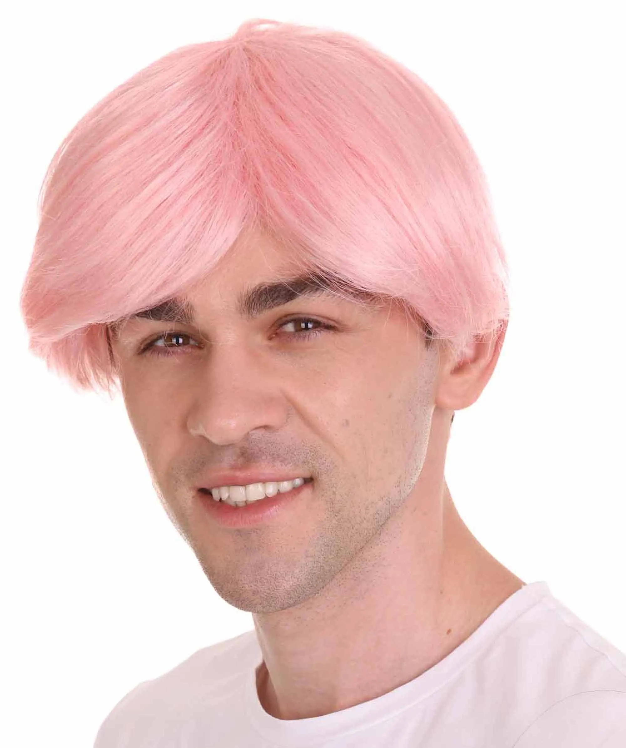 K-Pop | Men's Short Straight Middle Part Pink K Pop Cosplay Wig | Premium Breathable Capless Cap