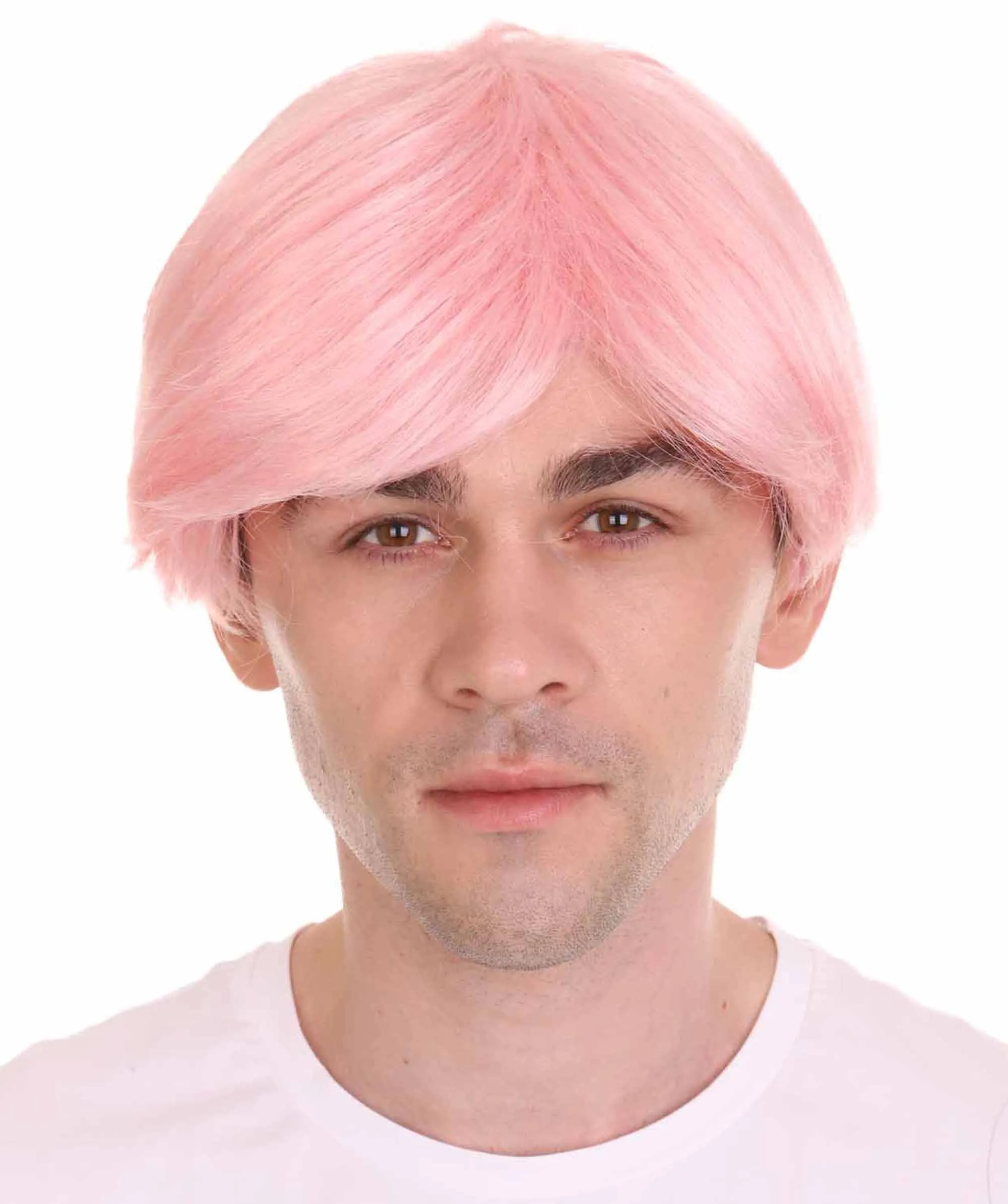 K-Pop | Men's Short Straight Middle Part Pink K Pop Cosplay Wig | Premium Breathable Capless Cap