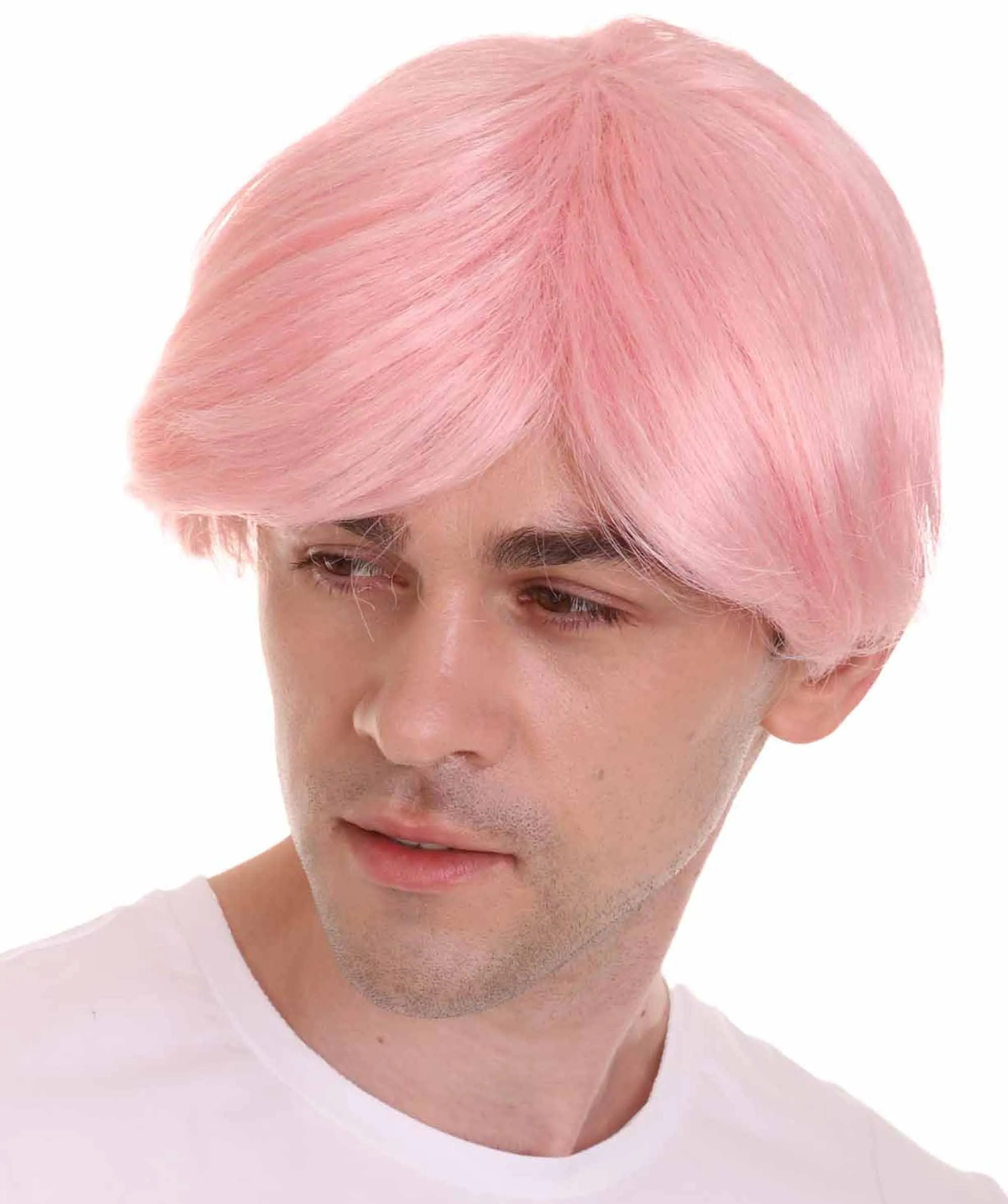 K-Pop | Men's Short Straight Middle Part Pink K Pop Cosplay Wig | Premium Breathable Capless Cap