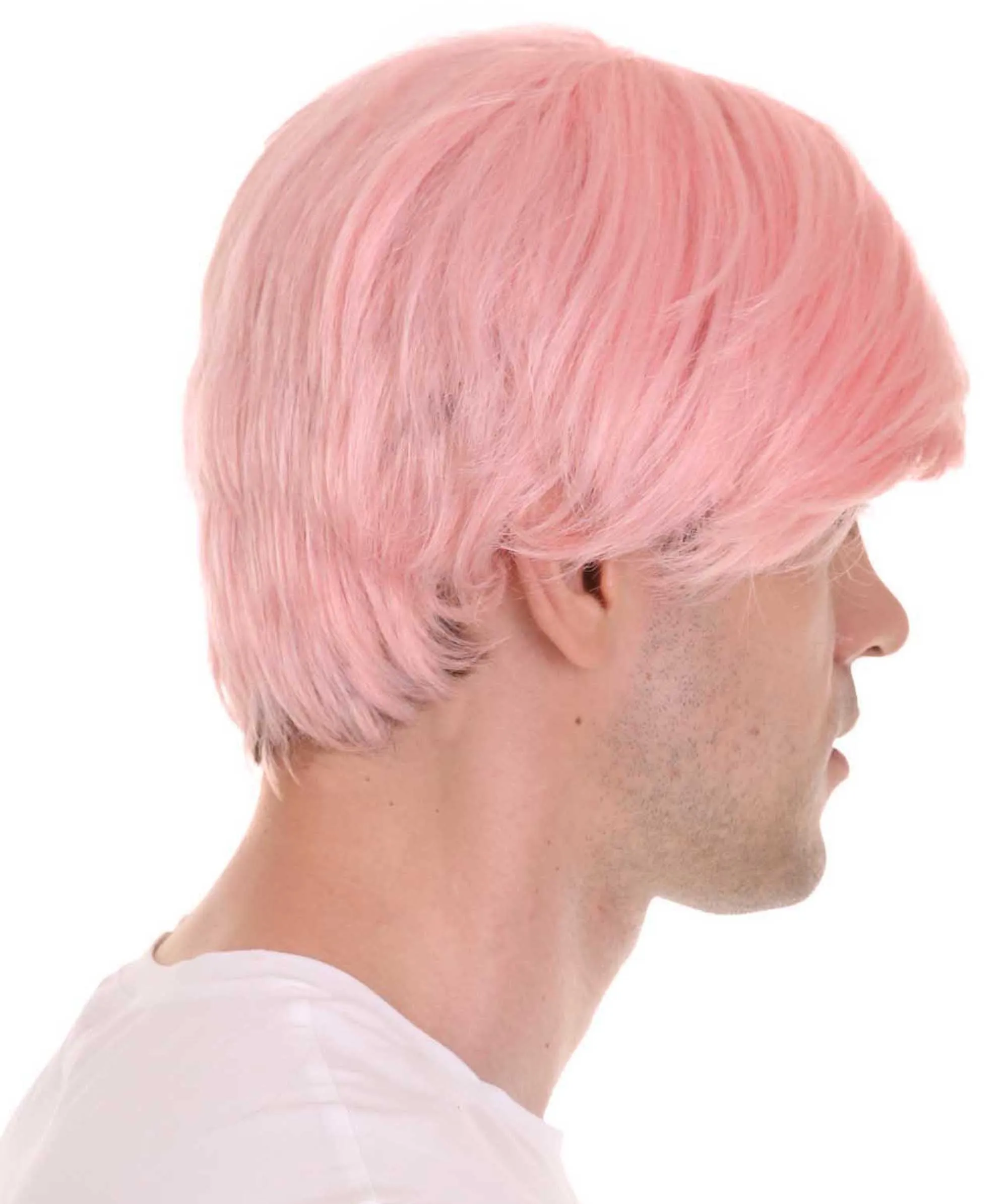 K-Pop | Men's Short Straight Middle Part Pink K Pop Cosplay Wig | Premium Breathable Capless Cap