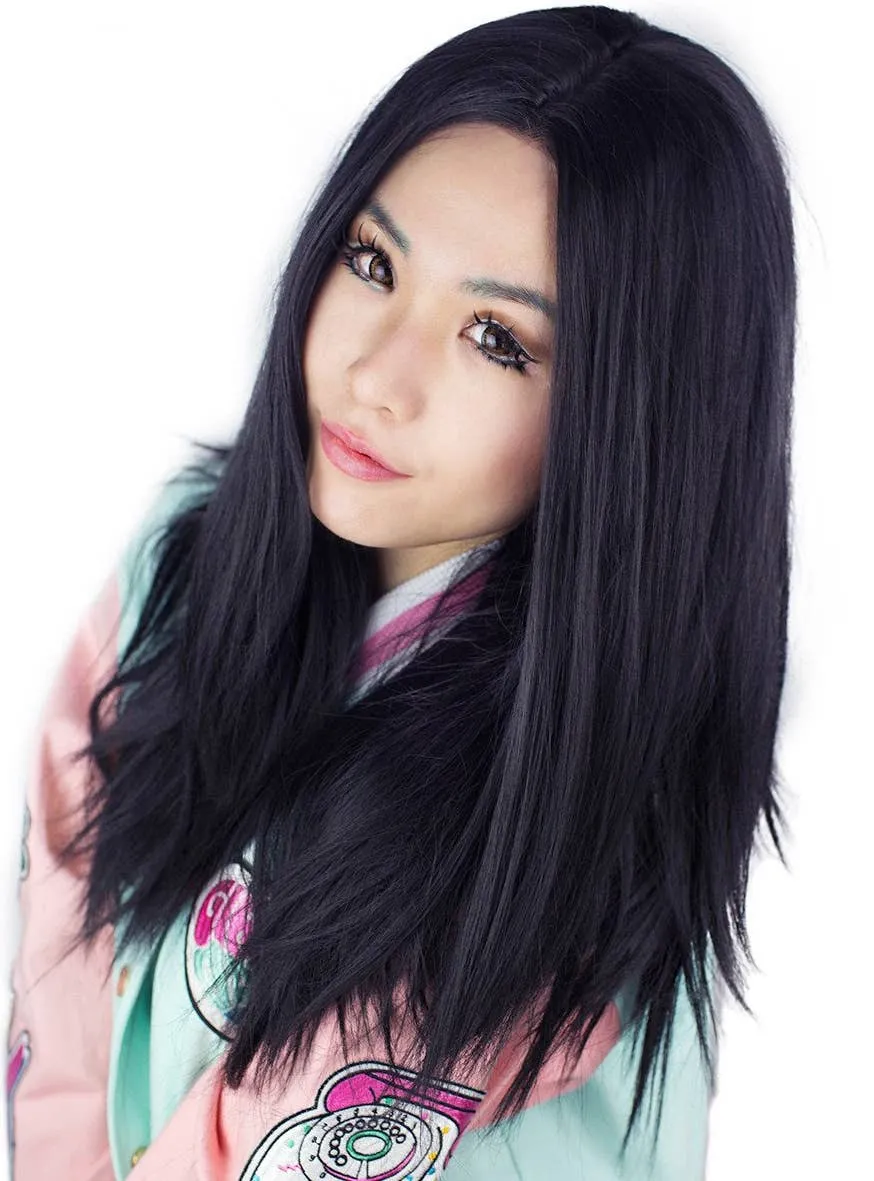 Lace Front 24" Womens Straight Black Fashion Wig