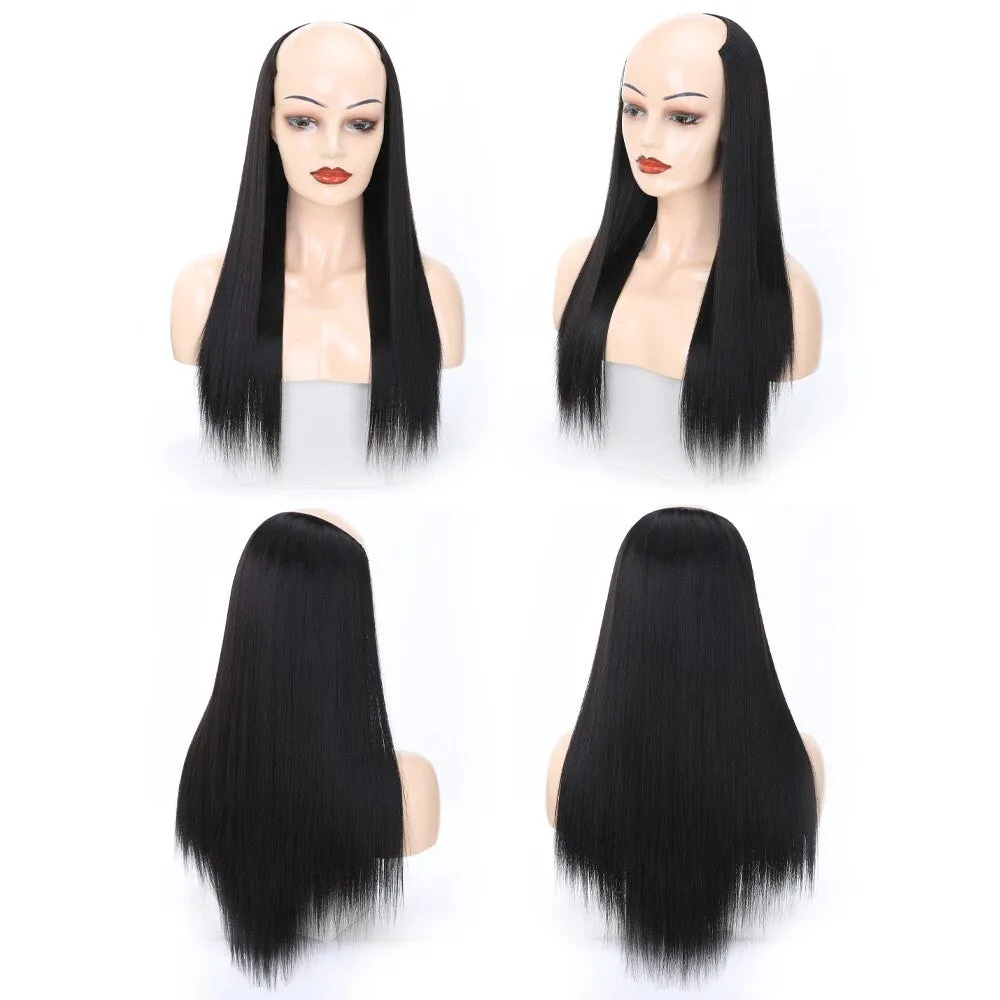 Ladies Wig European And American Wig Half  Wig U Straight Long  and Wavy Hair U-shaped Wig Extension Synthetic Hairpiece 24 Inch
