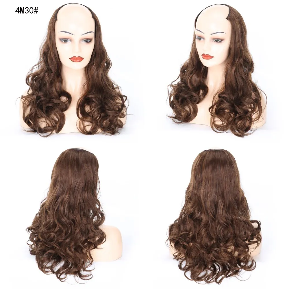 Ladies Wig European And American Wig Half  Wig U Straight Long  and Wavy Hair U-shaped Wig Extension Synthetic Hairpiece 24 Inch