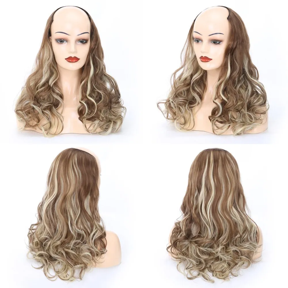 Ladies Wig European And American Wig Half  Wig U Straight Long  and Wavy Hair U-shaped Wig Extension Synthetic Hairpiece 24 Inch