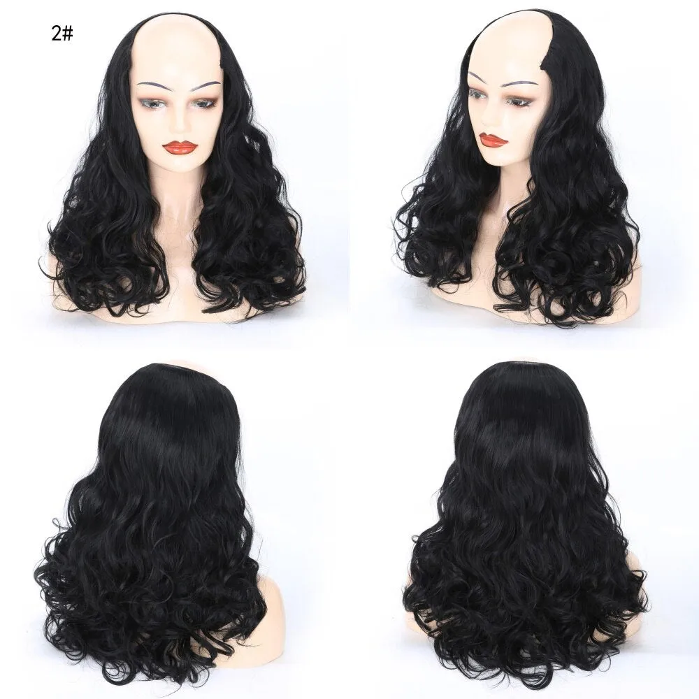 Ladies Wig European And American Wig Half  Wig U Straight Long  and Wavy Hair U-shaped Wig Extension Synthetic Hairpiece 24 Inch