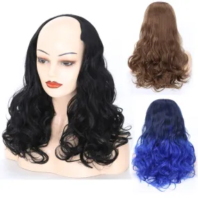 Ladies Wig European And American Wig Half  Wig U Straight Long  and Wavy Hair U-shaped Wig Extension Synthetic Hairpiece 24 Inch