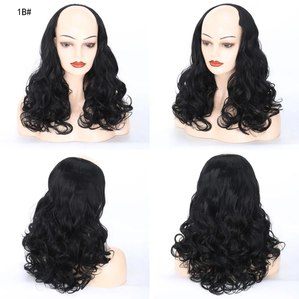 Ladies Wig European And American Wig Half  Wig U Straight Long  and Wavy Hair U-shaped Wig Extension Synthetic Hairpiece 24 Inch