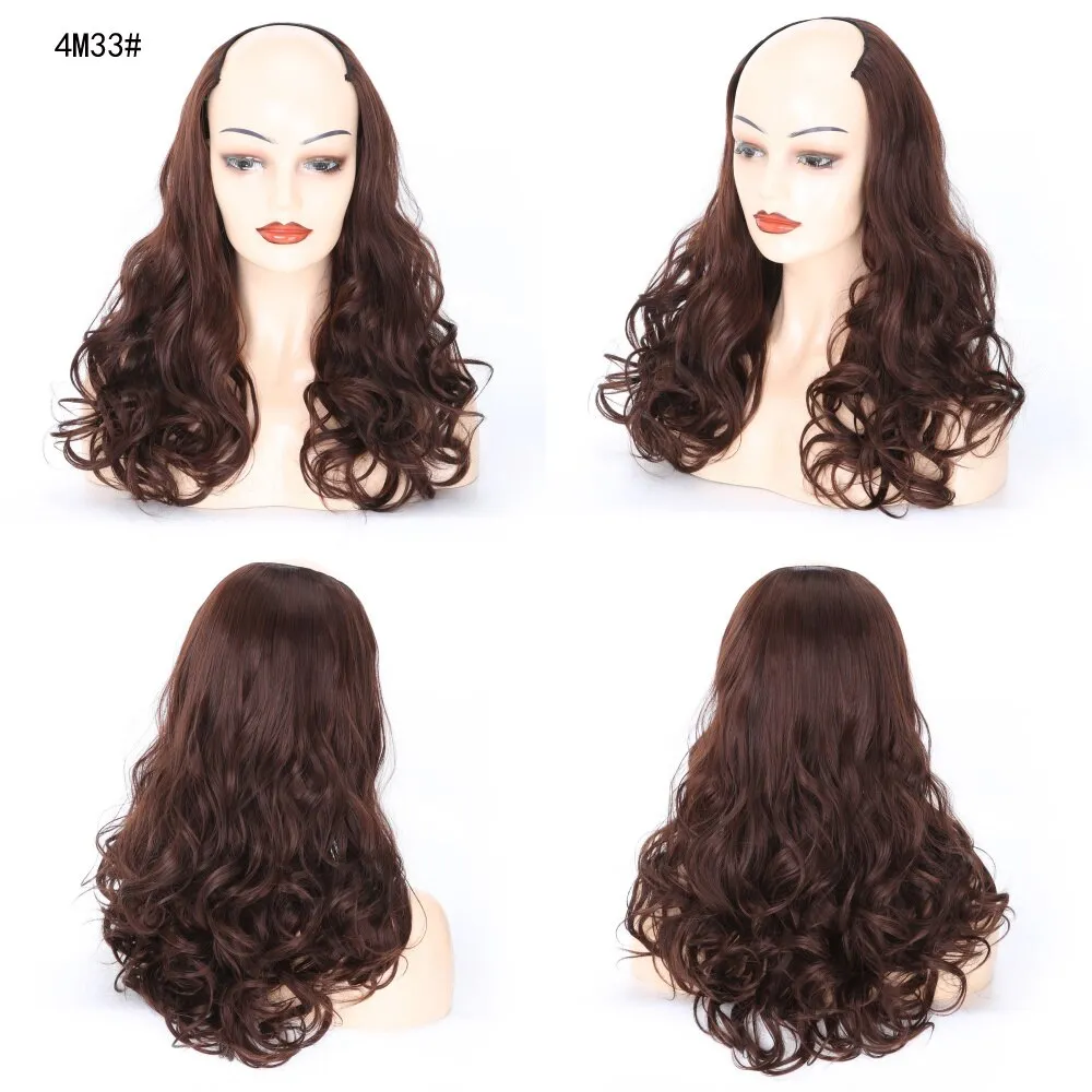 Ladies Wig European And American Wig Half  Wig U Straight Long  and Wavy Hair U-shaped Wig Extension Synthetic Hairpiece 24 Inch