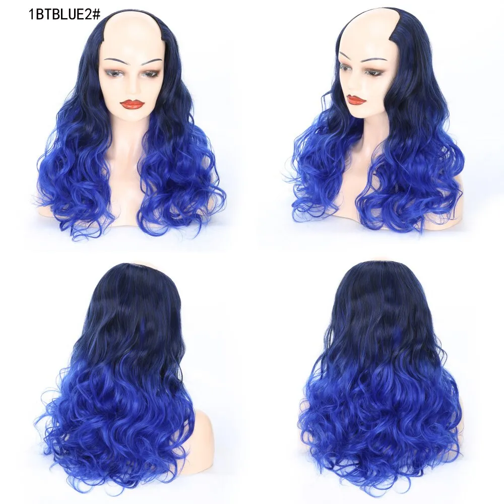 Ladies Wig European And American Wig Half  Wig U Straight Long  and Wavy Hair U-shaped Wig Extension Synthetic Hairpiece 24 Inch