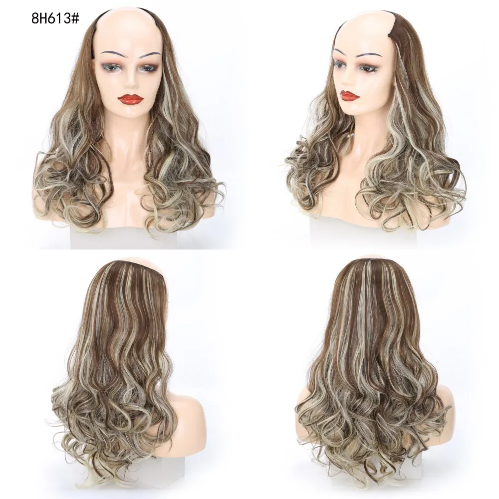 Ladies Wig European And American Wig Half  Wig U Straight Long  and Wavy Hair U-shaped Wig Extension Synthetic Hairpiece 24 Inch