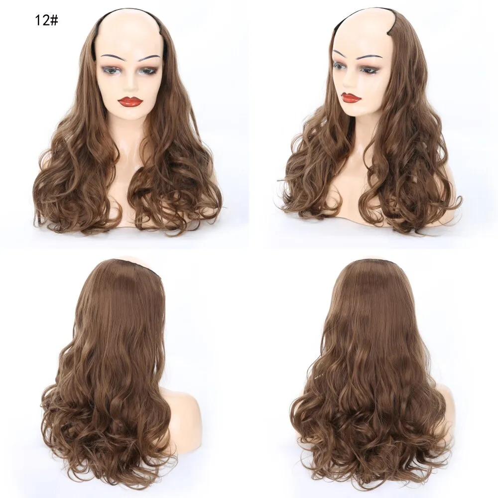 Ladies Wig European And American Wig Half  Wig U Straight Long  and Wavy Hair U-shaped Wig Extension Synthetic Hairpiece 24 Inch