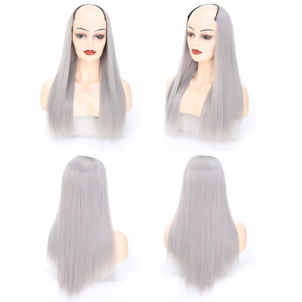 Ladies Wig European And American Wig Half  Wig U Straight Long  and Wavy Hair U-shaped Wig Extension Synthetic Hairpiece 24 Inch