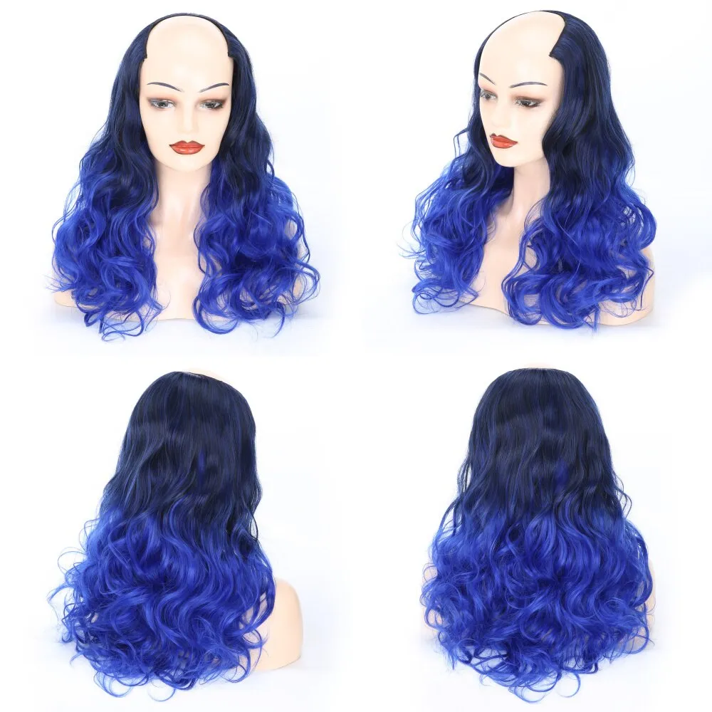 Ladies Wig European And American Wig Half  Wig U Straight Long  and Wavy Hair U-shaped Wig Extension Synthetic Hairpiece 24 Inch