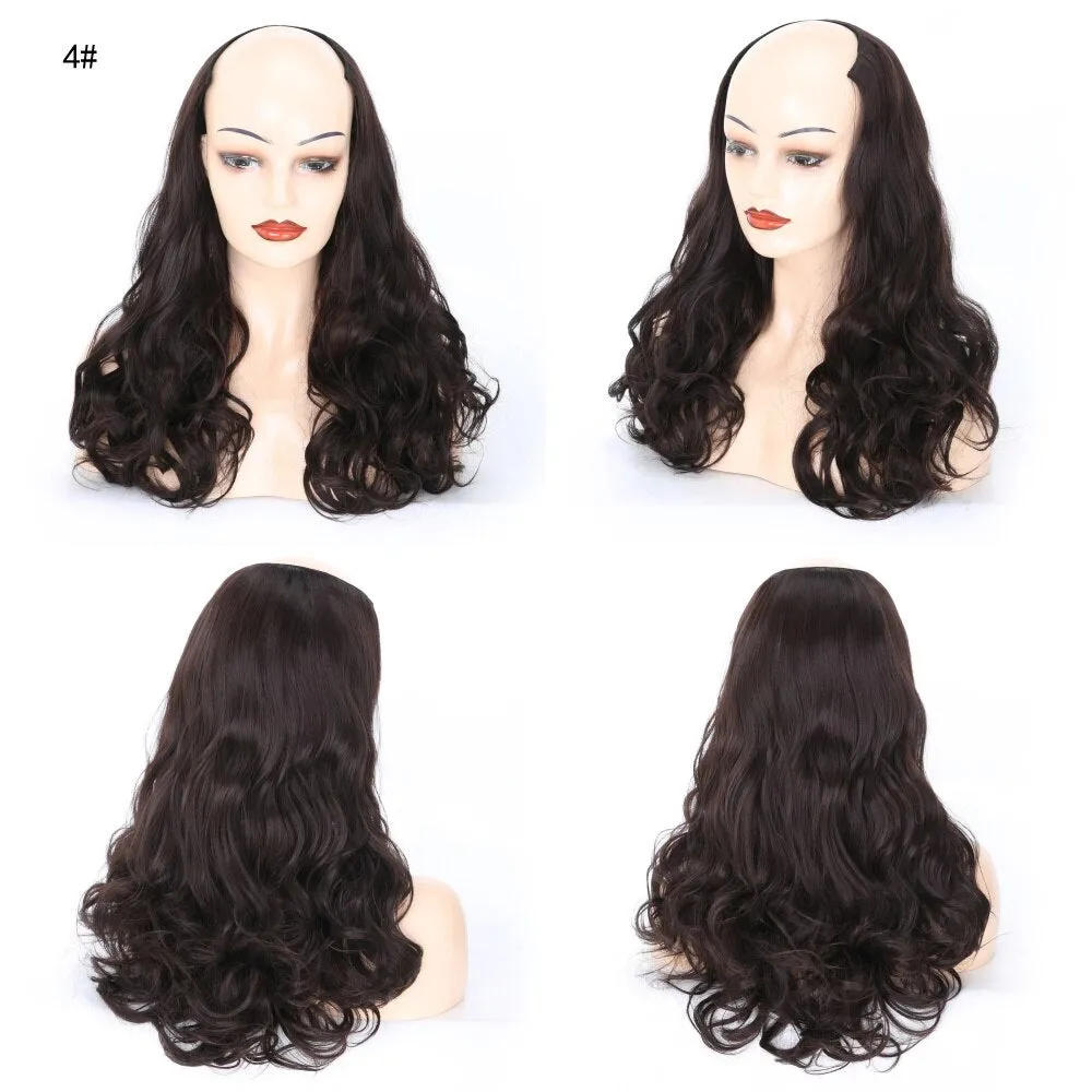 Ladies Wig European And American Wig Half  Wig U Straight Long  and Wavy Hair U-shaped Wig Extension Synthetic Hairpiece 24 Inch