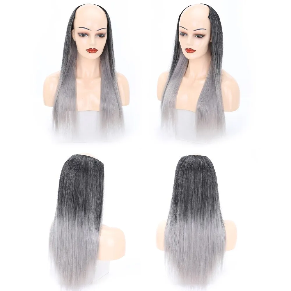 Ladies Wig European And American Wig Half  Wig U Straight Long  and Wavy Hair U-shaped Wig Extension Synthetic Hairpiece 24 Inch