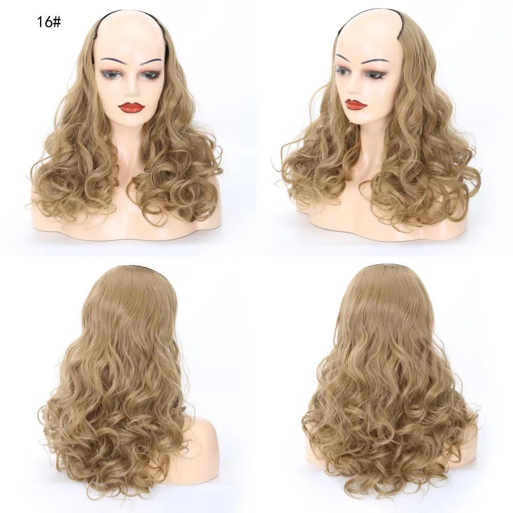 Ladies Wig European And American Wig Half  Wig U Straight Long  and Wavy Hair U-shaped Wig Extension Synthetic Hairpiece 24 Inch