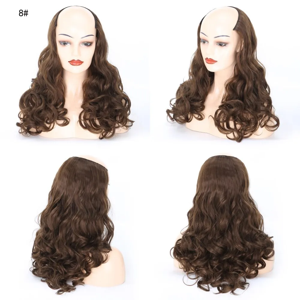 Ladies Wig European And American Wig Half  Wig U Straight Long  and Wavy Hair U-shaped Wig Extension Synthetic Hairpiece 24 Inch