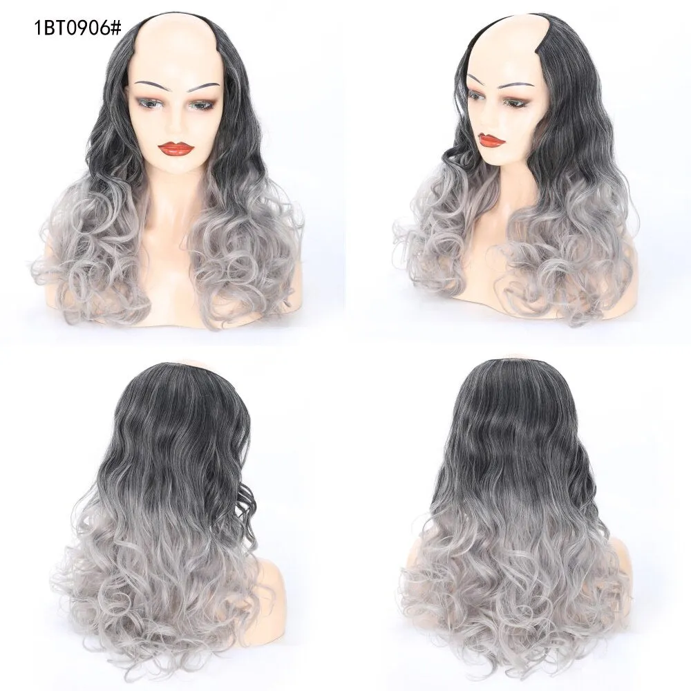 Ladies Wig European And American Wig Half  Wig U Straight Long  and Wavy Hair U-shaped Wig Extension Synthetic Hairpiece 24 Inch