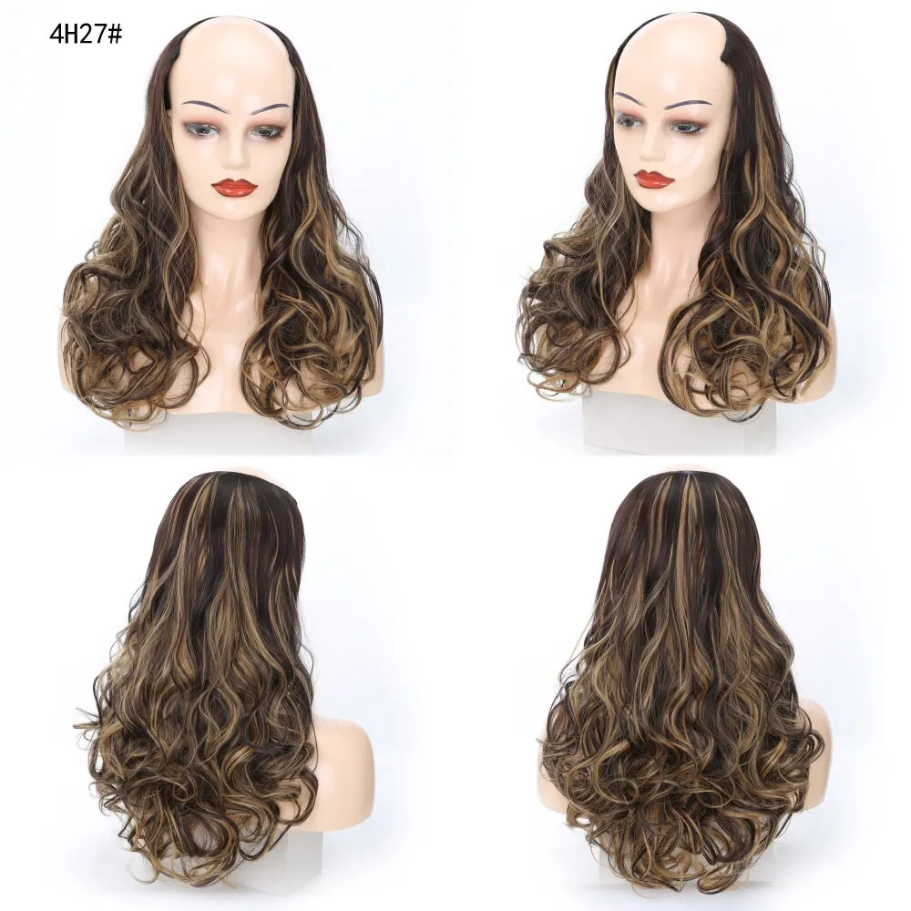 Ladies Wig European And American Wig Half  Wig U Straight Long  and Wavy Hair U-shaped Wig Extension Synthetic Hairpiece 24 Inch