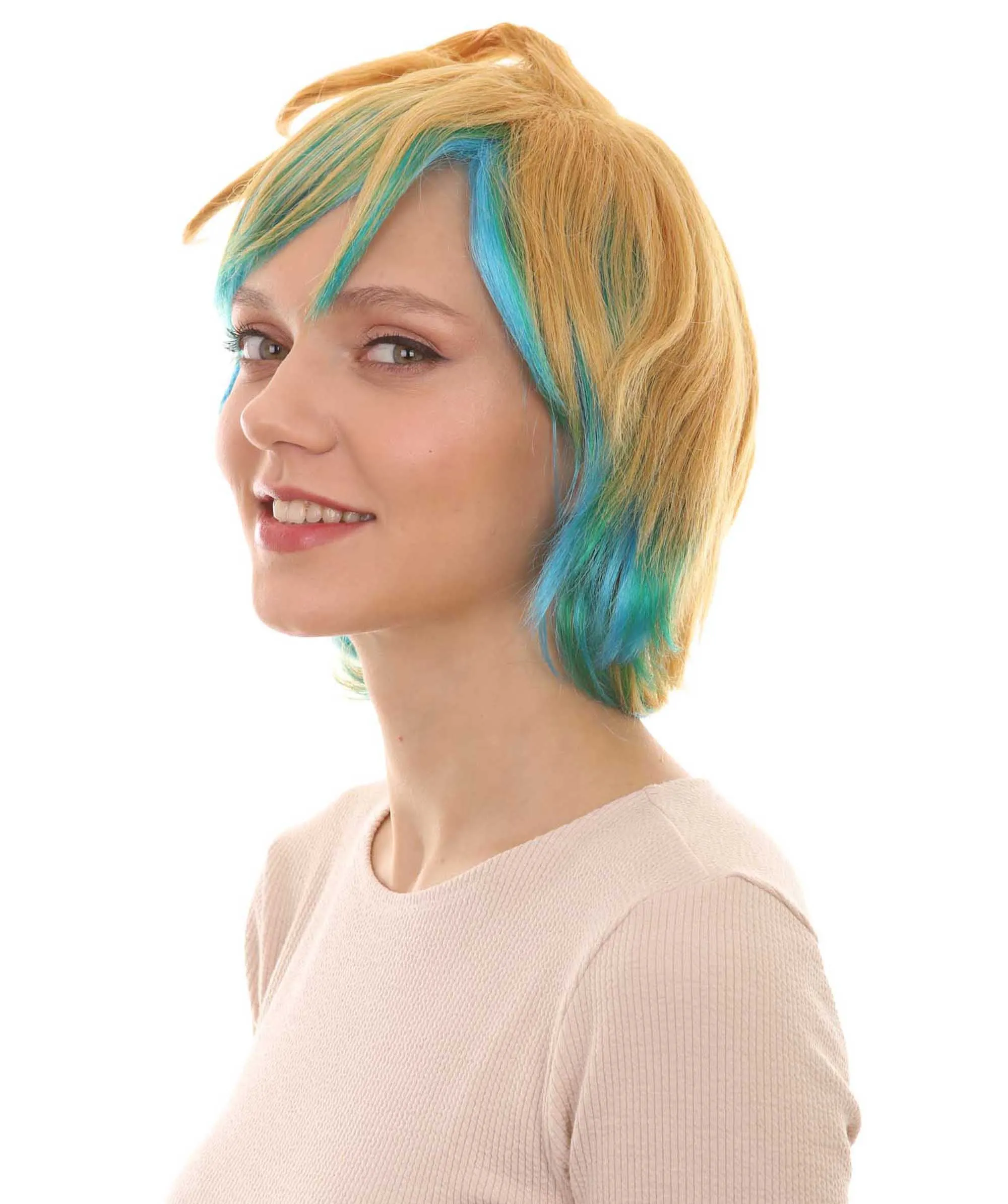 Legend Game Cosplay Wig , Yellow and Blue Anime Cosplay Wigs , Premium Breathable Capless Cap