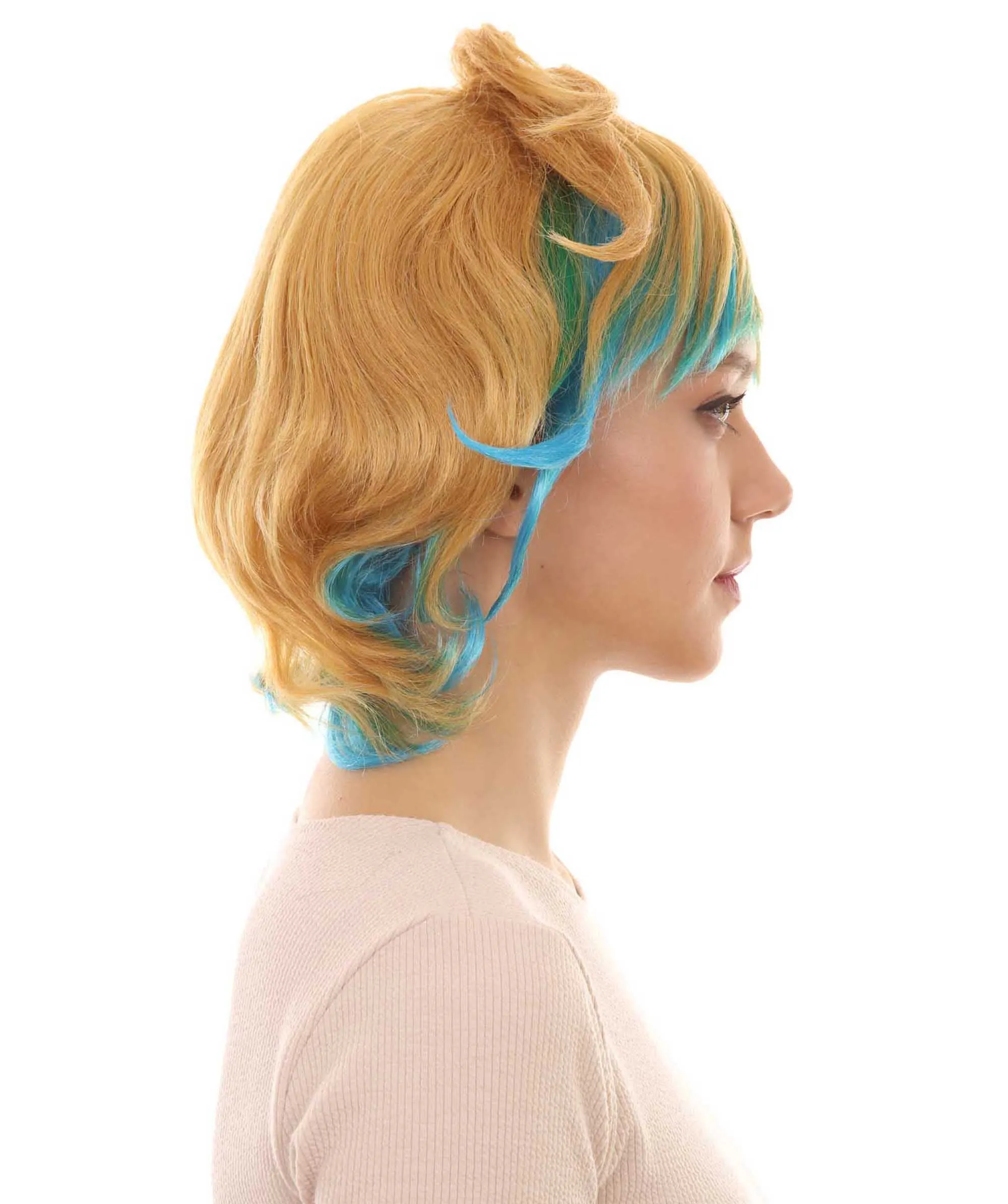 Legend Game Cosplay Wig , Yellow and Blue Anime Cosplay Wigs , Premium Breathable Capless Cap