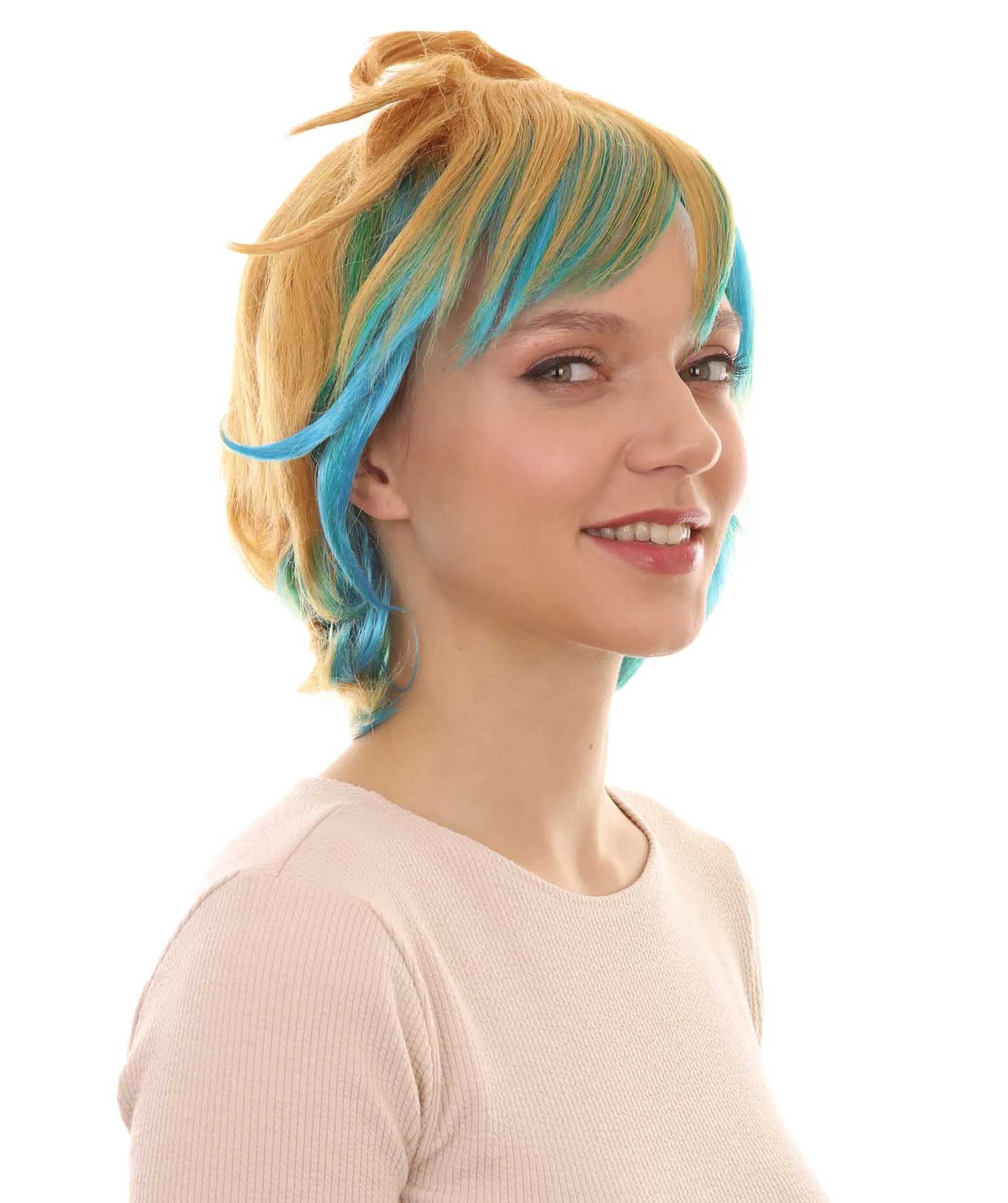 Legend Game Cosplay Wig , Yellow and Blue Anime Cosplay Wigs , Premium Breathable Capless Cap