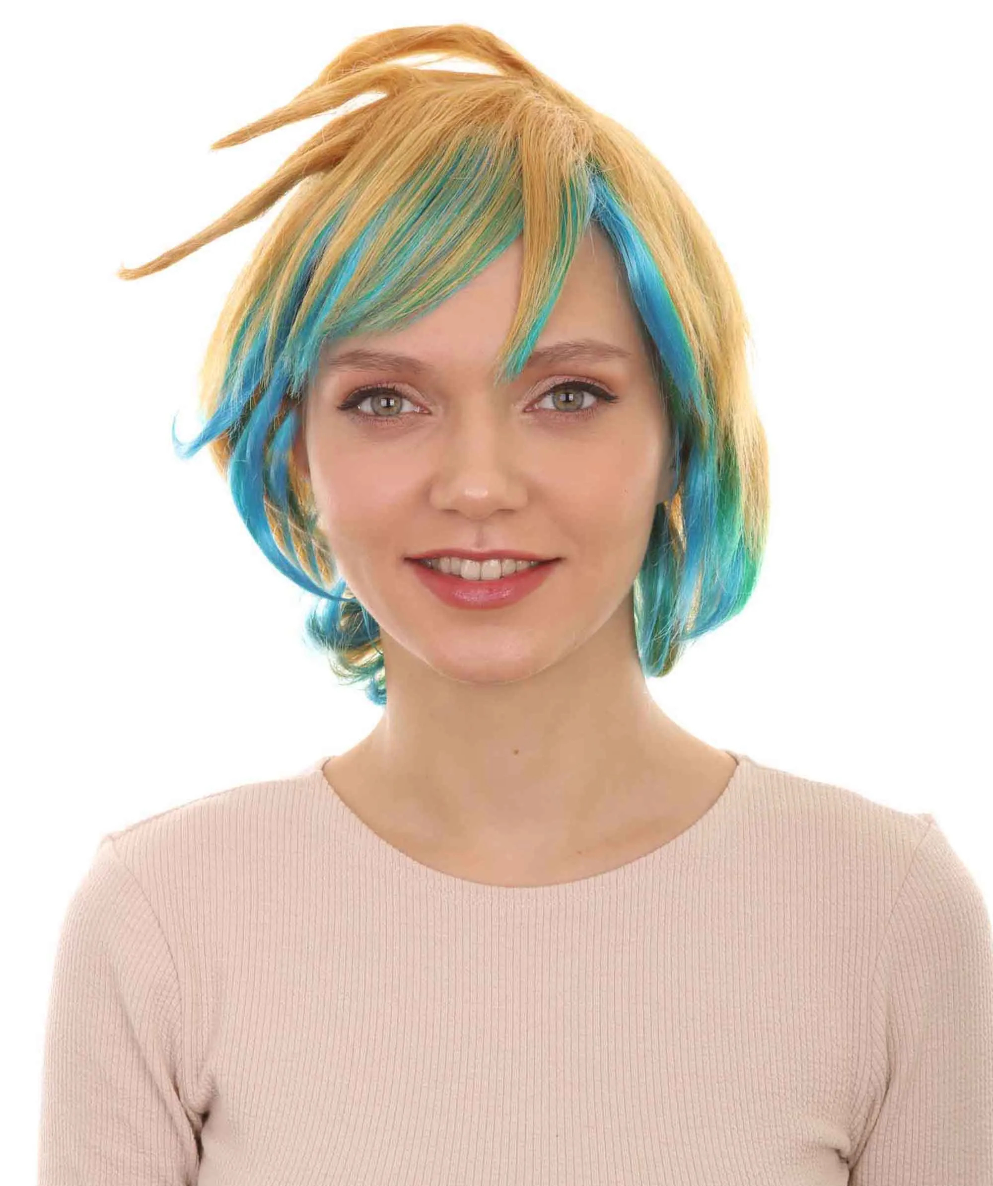 Legend Game Cosplay Wig , Yellow and Blue Anime Cosplay Wigs , Premium Breathable Capless Cap
