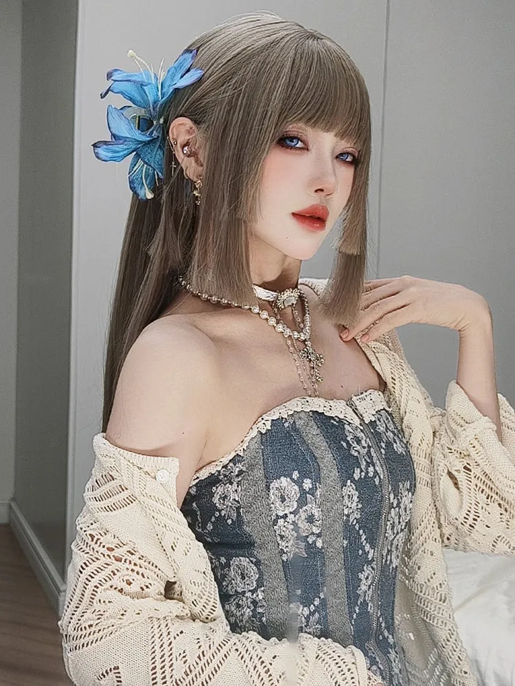 Light Brown Hime Cut Long Straight Synthetic Wig