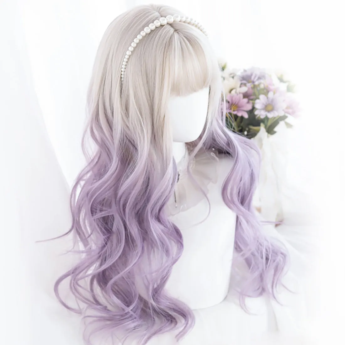 Lolita Gray Purple Long Curly Wig