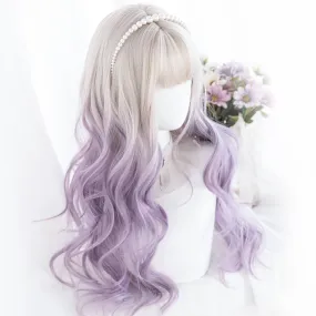 Lolita Gray Purple Long Curly Wig
