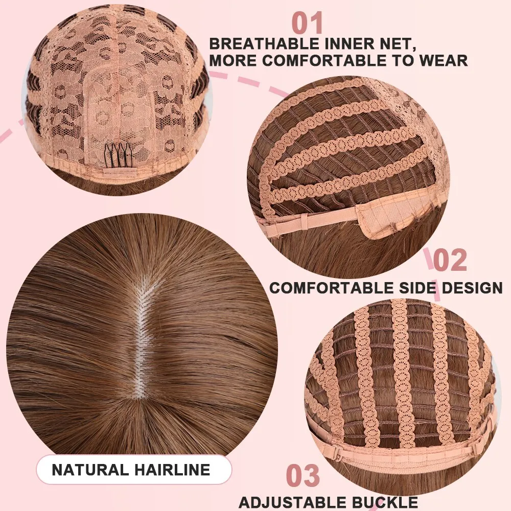 Long Brown Ombre Synthetic Wigs  Natural Hair Heat Resistant African American Hair