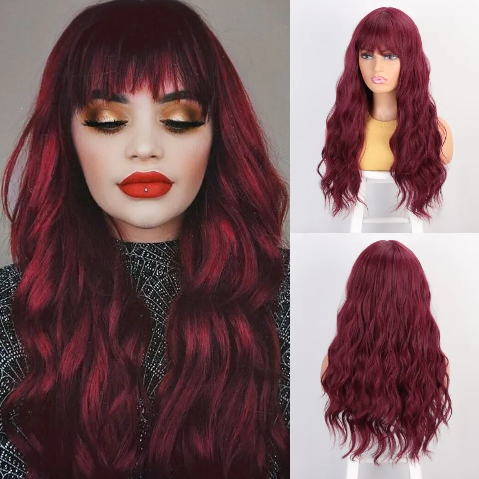 Long Brown Ombre Synthetic Wigs  Natural Hair Heat Resistant African American Hair