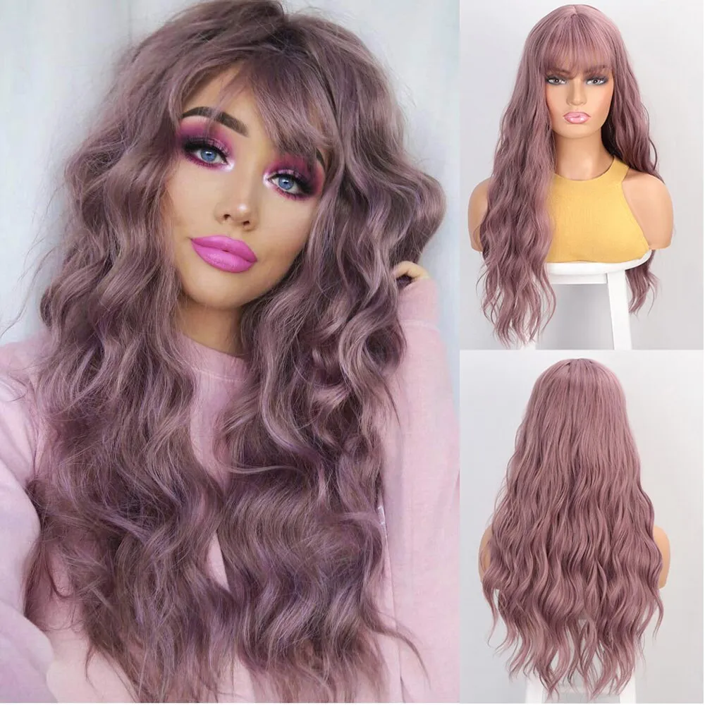 Long Brown Ombre Synthetic Wigs  Natural Hair Heat Resistant African American Hair