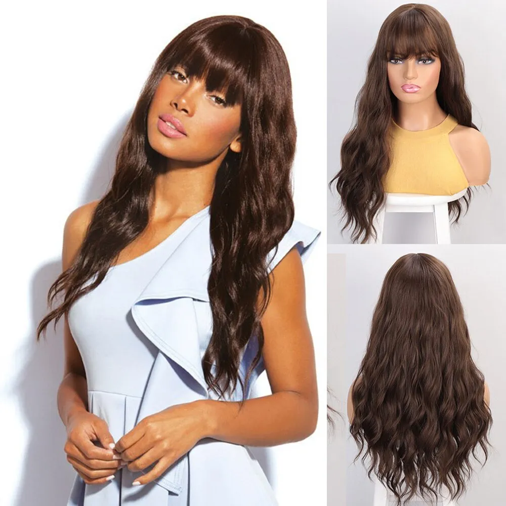 Long Brown Ombre Synthetic Wigs  Natural Hair Heat Resistant African American Hair
