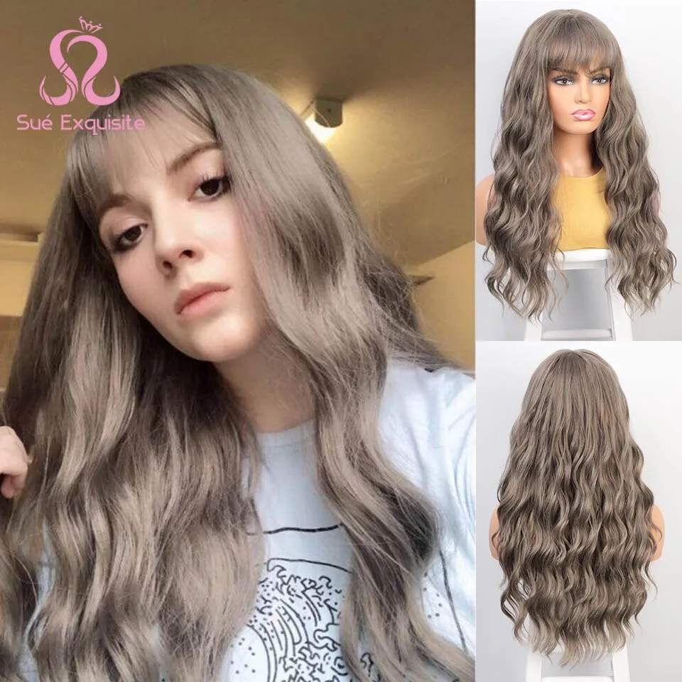Long Brown Ombre Synthetic Wigs  Natural Hair Heat Resistant African American Hair