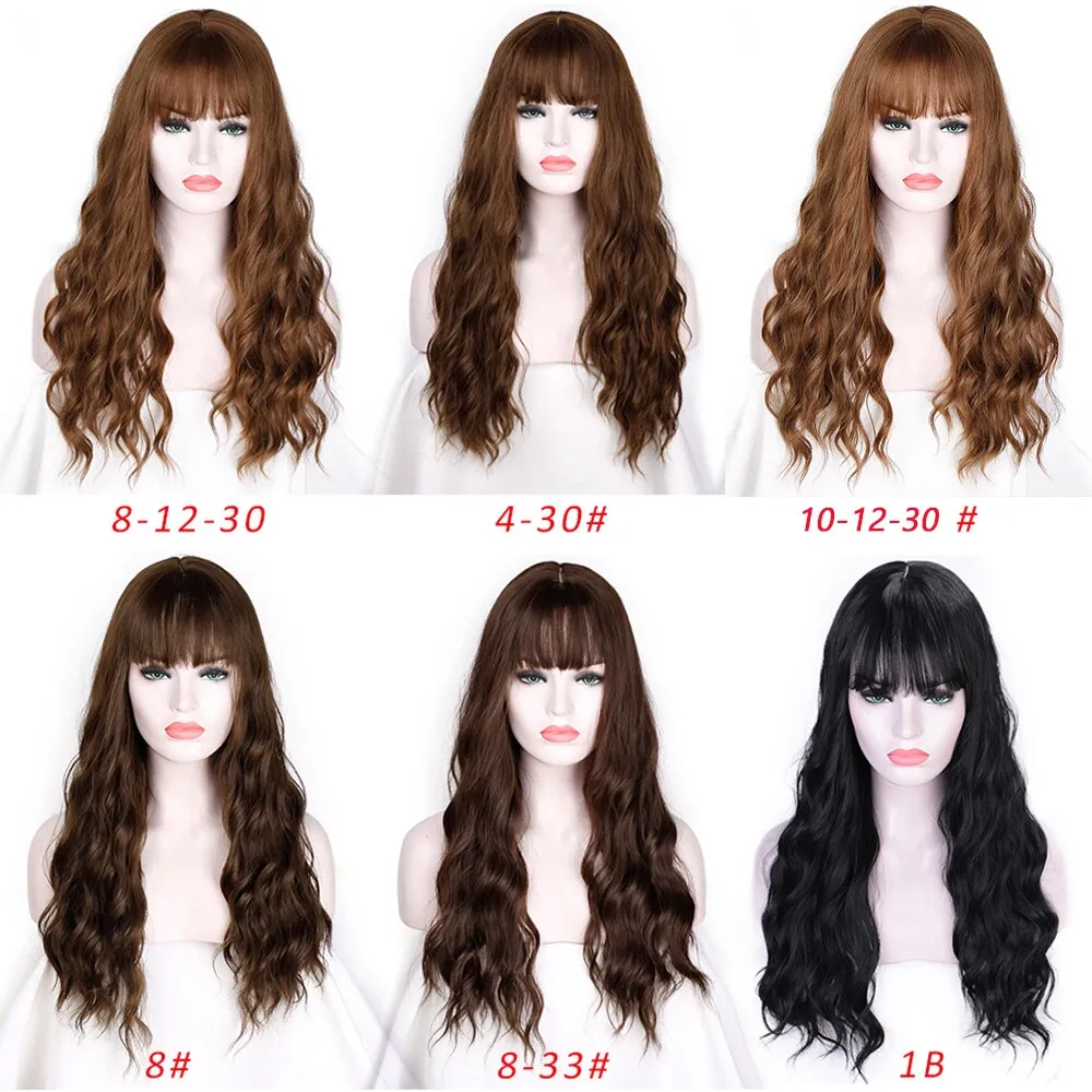 Long Brown Ombre Synthetic Wigs  Natural Hair Heat Resistant African American Hair