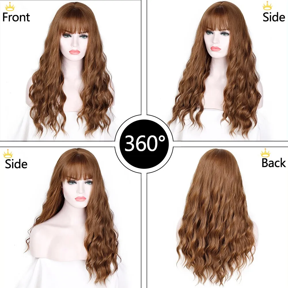 Long Brown Ombre Synthetic Wigs  Natural Hair Heat Resistant African American Hair