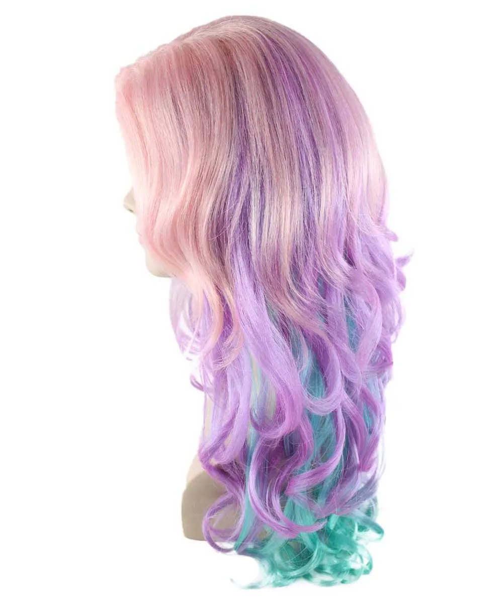 Long Curly Pink and Purple Ombre Womens Wig | Stage Event party Ready Colorful Wig | Premium Breathable Capless Cap