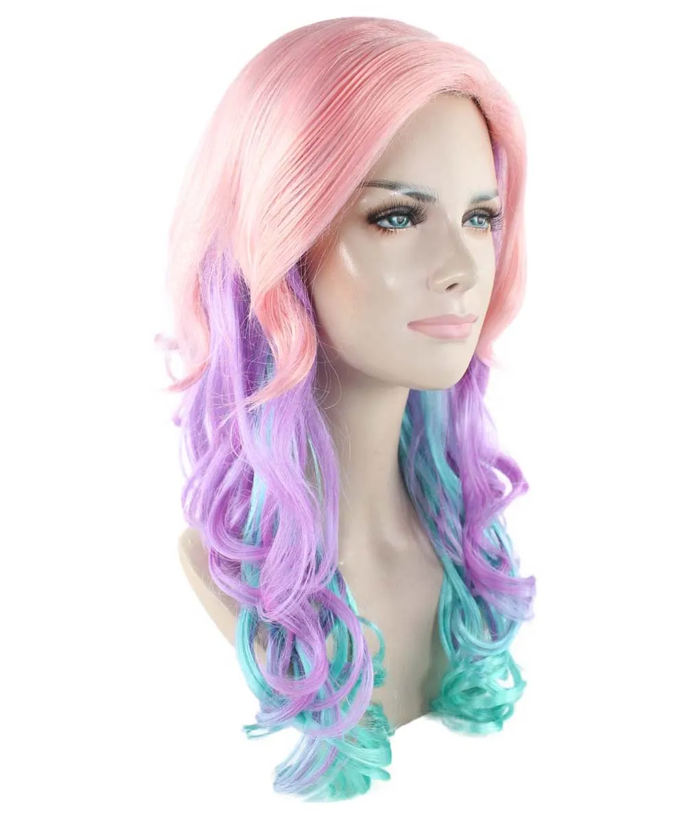 Long Curly Pink and Purple Ombre Womens Wig | Stage Event party Ready Colorful Wig | Premium Breathable Capless Cap