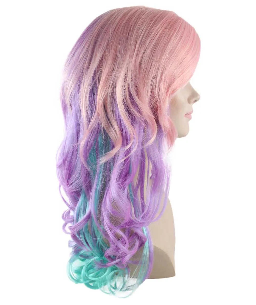 Long Curly Pink and Purple Ombre Womens Wig | Stage Event party Ready Colorful Wig | Premium Breathable Capless Cap