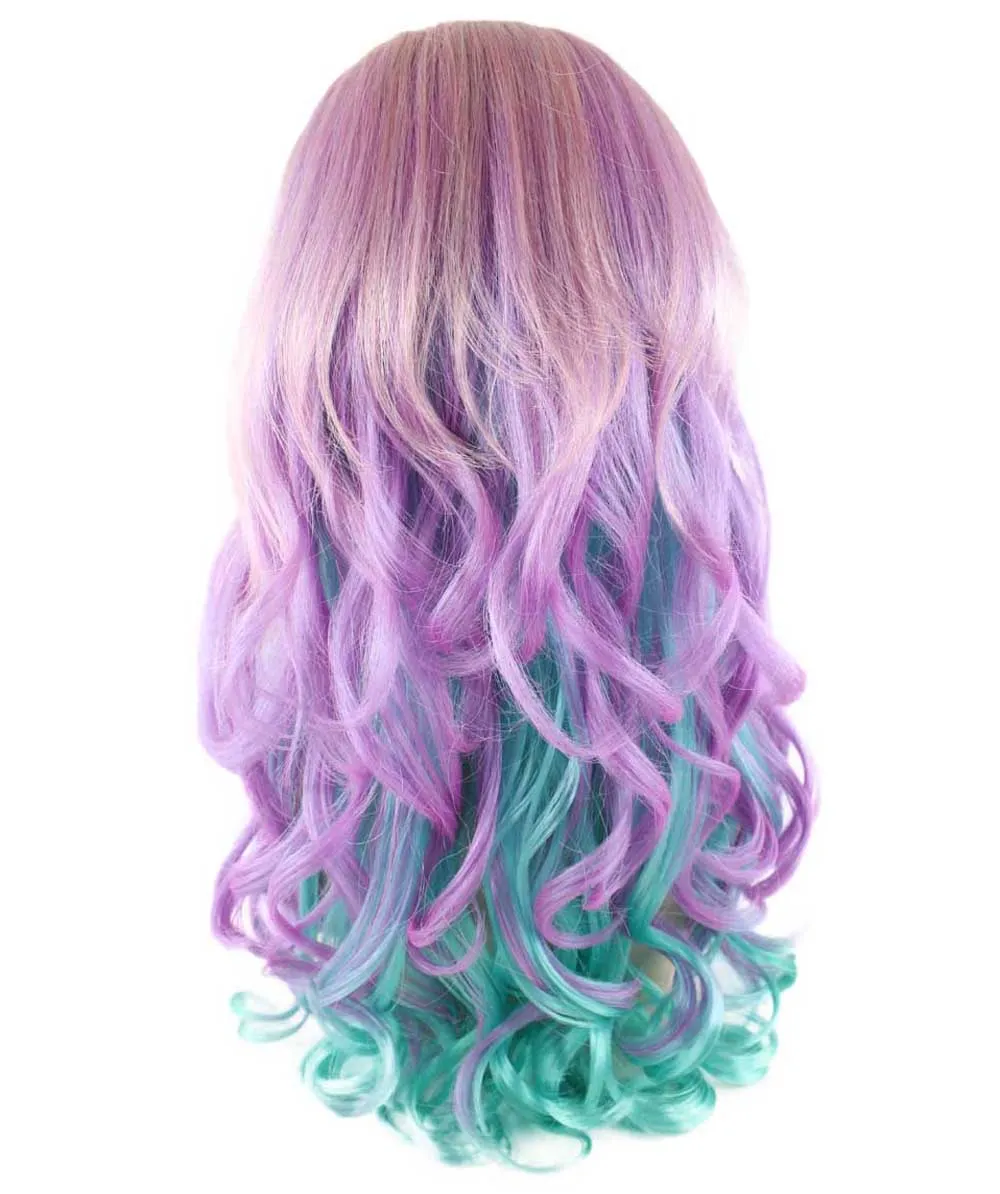 Long Curly Pink and Purple Ombre Womens Wig | Stage Event party Ready Colorful Wig | Premium Breathable Capless Cap