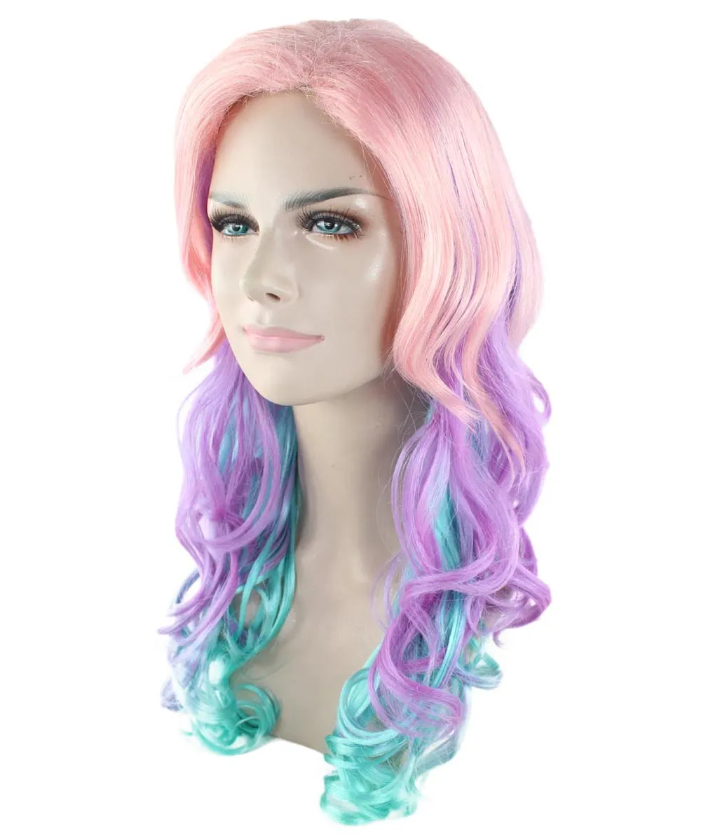 Long Curly Pink and Purple Ombre Womens Wig | Stage Event party Ready Colorful Wig | Premium Breathable Capless Cap