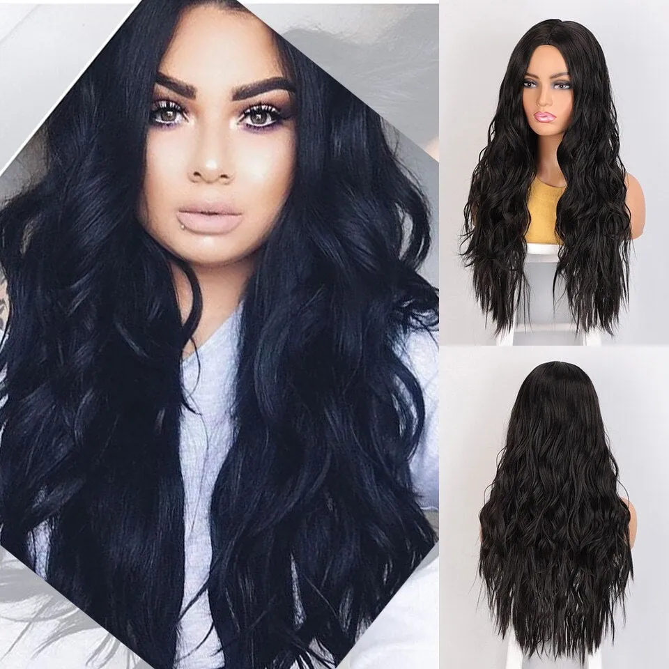 Long Wave Wigs Ombre Brown Mixed Blonde Synthetic Wig Middle Part Natural Heat Resistant Wig for Black Women