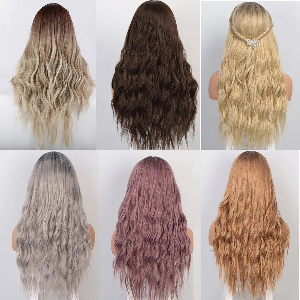 Long Wave Wigs Ombre Brown Mixed Blonde Synthetic Wig Middle Part Natural Heat Resistant Wig for Black Women