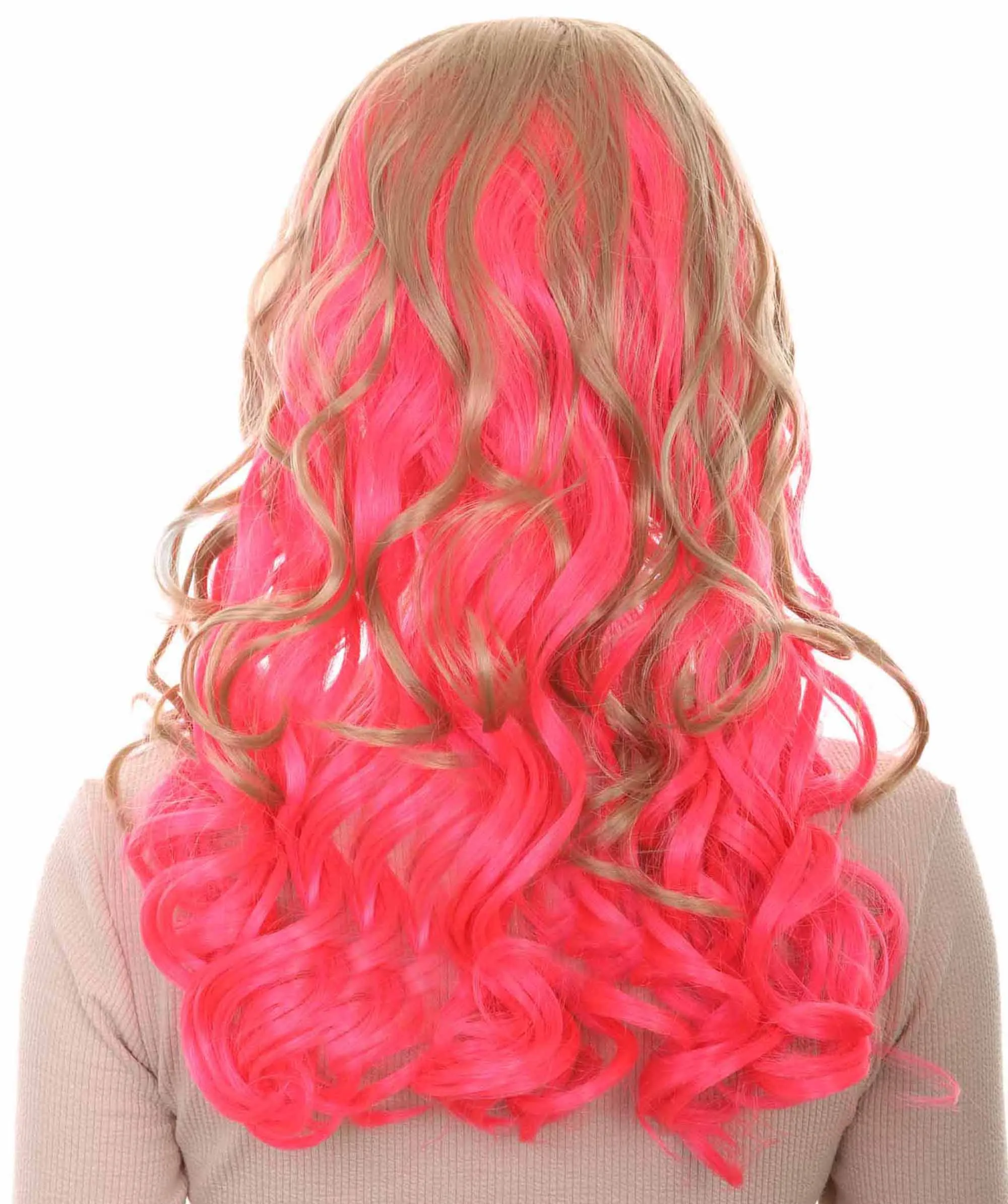Long Wavy Blonde & Pink Womens Wig | Fancy Party Event Ready Halloween Wig | Premium Breathable Capless Cap
