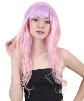 Long Wavy Blue and White Ombre Womens Wig | Fancy Party Event Ready Halloween Wig | Premium Breathable Capless Cap