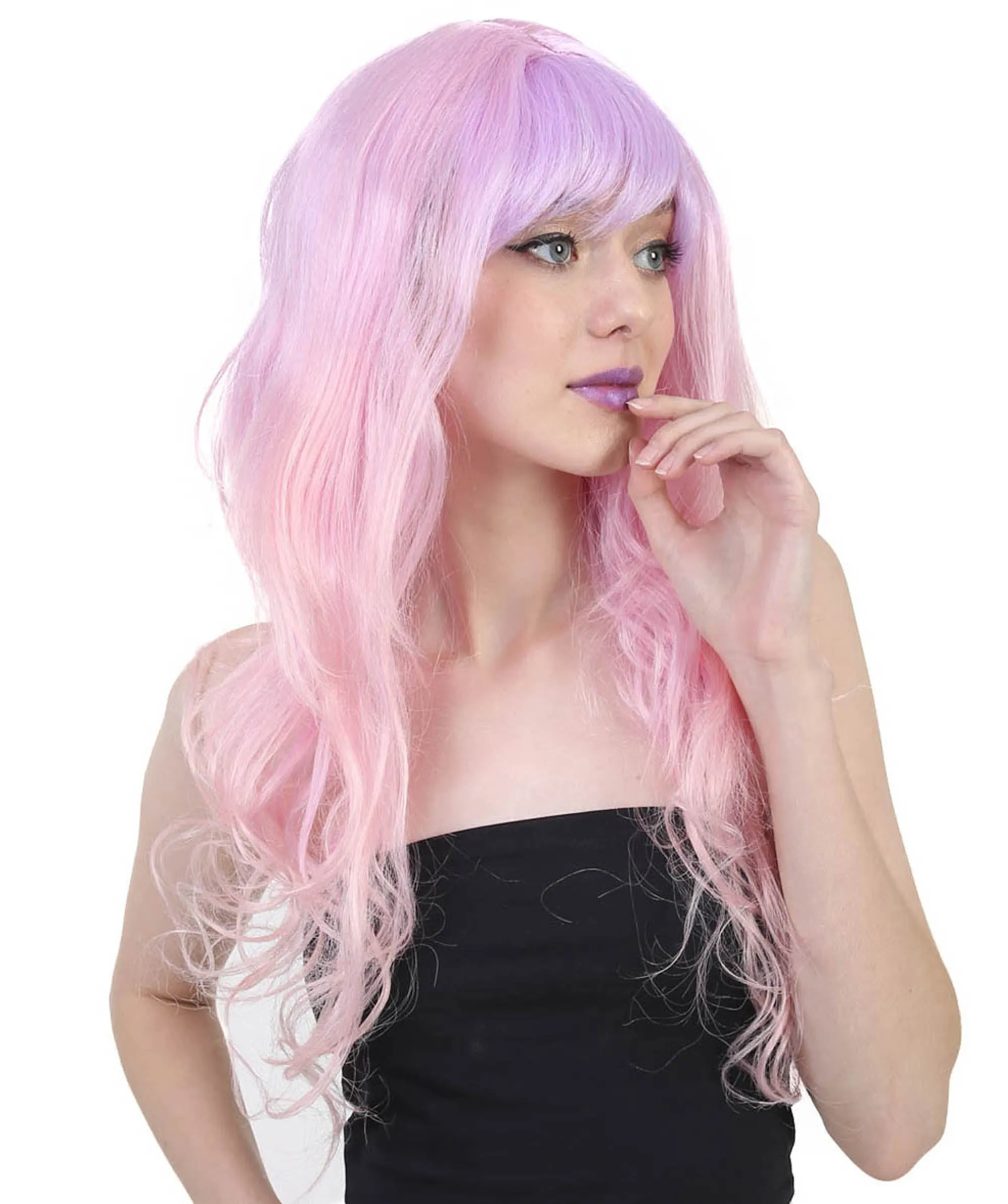 Long Wavy Blue and White Ombre Womens Wig | Fancy Party Event Ready Halloween Wig | Premium Breathable Capless Cap